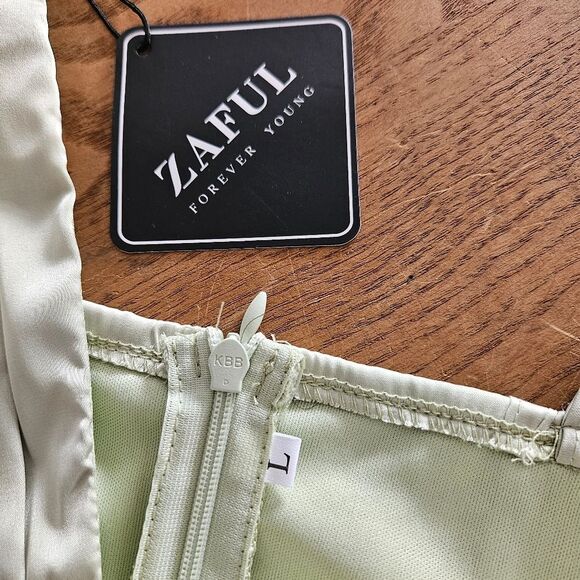 ZAFUL Sage Green Silky Bustier Corset-Style Deep V Midi Dress Women’s Large NWT - Picture 3 of 9